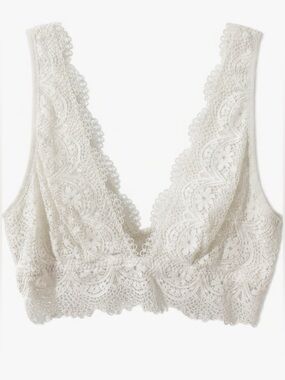 Victoria’s Secret Lacey Partially Lined Triangle Bralette Sheer Details Pullover